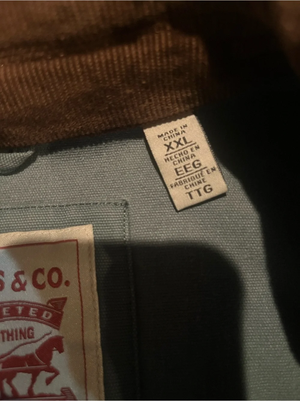 Levi’s Canvas Workwear Jacket XXL – Faded Olive Green Corduroy Collar